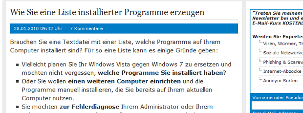 Wie Sie eine Liste installierter Programme erzeugen