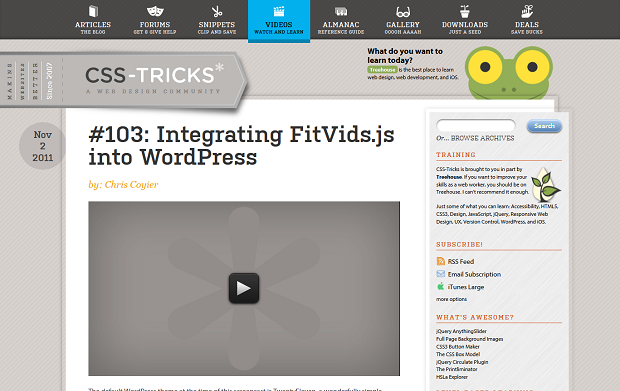 CSS-Tricks: Integrating FitVids.js into WordPress