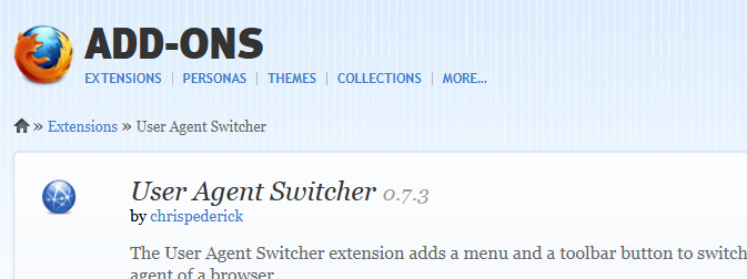 Sich als iPhone ausgeben: User Agent Switcher